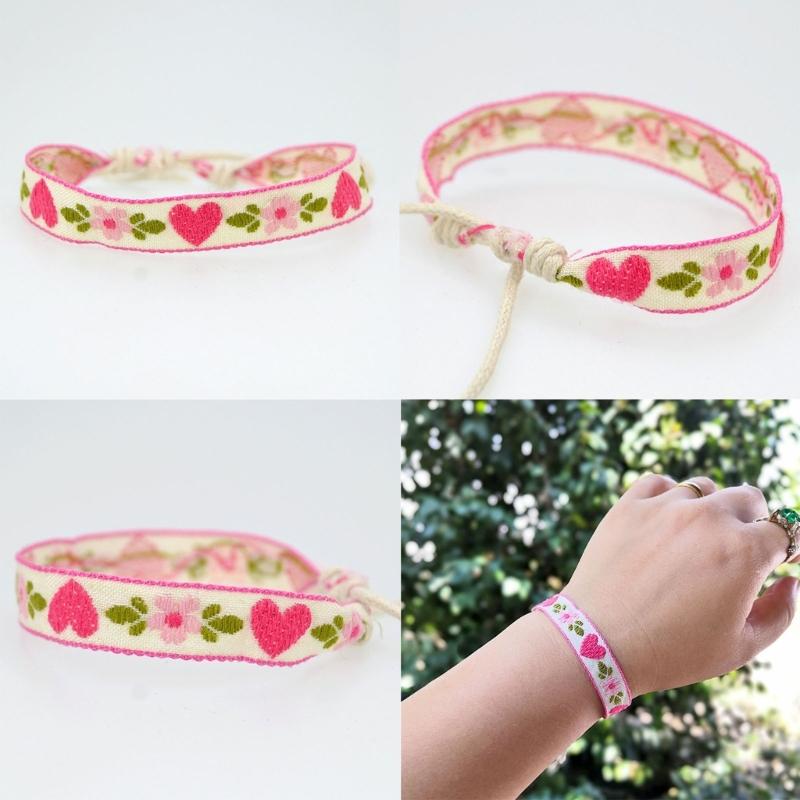 Strawberry Flower Embroidered Bracelet Bohemia Style Weave Rope Friendship Bracelets Handmade Charm Bangles Jewelry