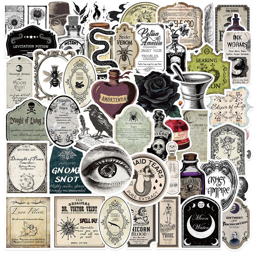 50 Pieces of 4-style Gothic Pharmacist Potion Decal Stickers for Skateboards, Notebooks and Suitcases