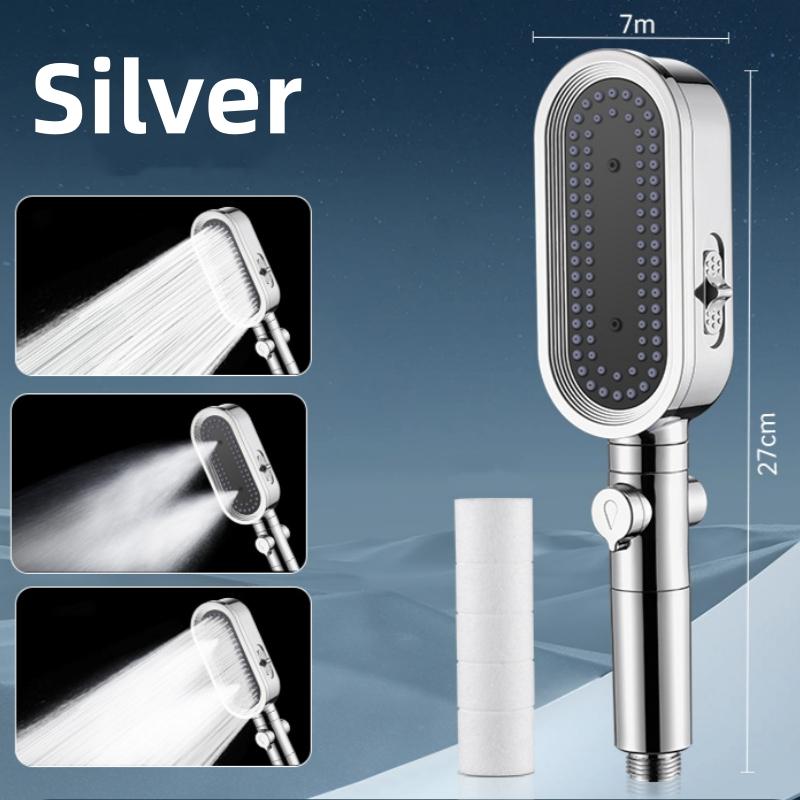 3 Mode Shower Head with Stop Button Flow Adjustable High Pressure Water Boost Shower Head Built In Filter Bathroom Accessories