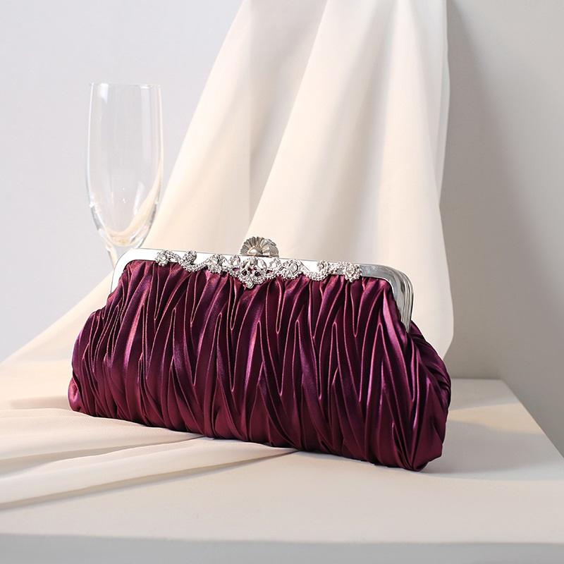 Pleated Women Evening Clutch Bag Elegant Handheld Purse Bridal Wedding Formal Dress Handbag For Banquet Party