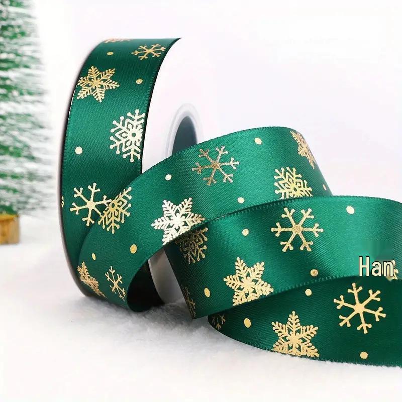 

Рождественская лента: Цветной глянцевый сатин с горячим тиснением - 2,5 см для подарочной упаковки и украшения вечеринок