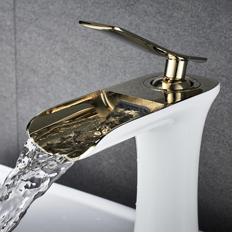 Wasserfall-Waschtischarmatur mit Warm- und Kaltwasseranschluss, Aufsatzarmatur, Crane, Antikbronze-Chrom-Finish, ELM100