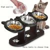 3-Tier Elevated Cat Bowl with Support Stands Wood & Stainless Steel Adjustable 15-Degree Angle Stand Slanted Pet Food Bowl