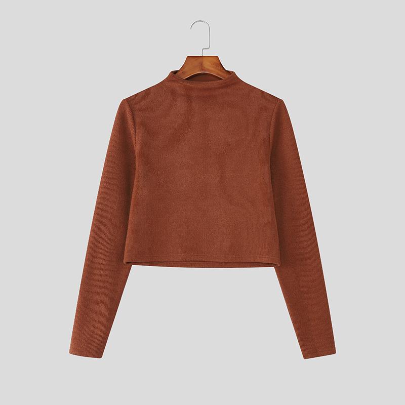 

INCERUN Men Mockneck Long Sleeve Fitted Texture Cropped T-shirt Tops Undershirts 3XL оранжевый