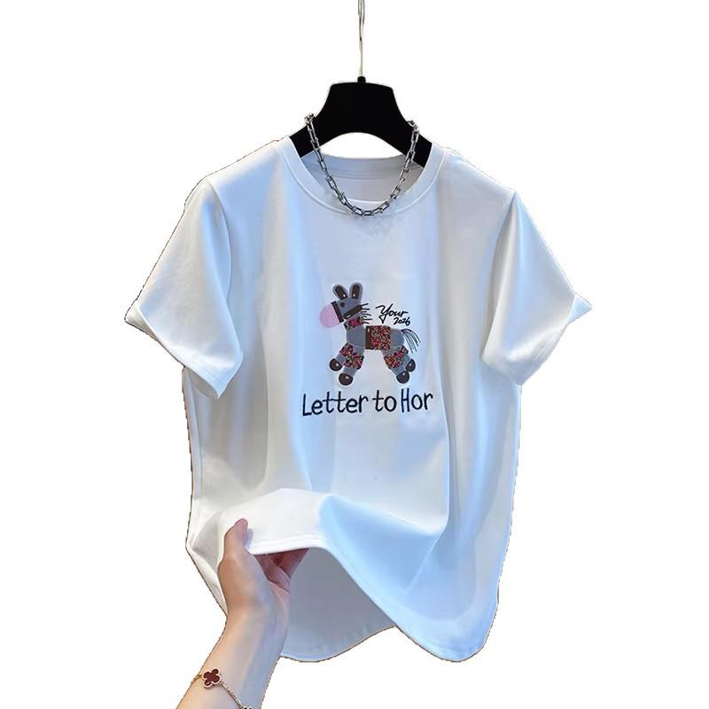 Women's Red Cartoon Print Short Sleeve Round Neck T-shirt - Summer 2026 Korean Style Trendy Casual Loose Top
