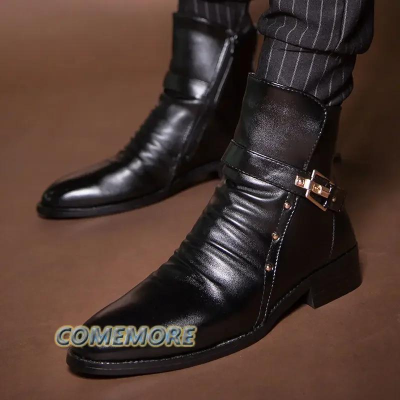 2024 Herren Lederstiefel Spitzmode Britisch Hohe Qualität High Top PU Business Schuhe Lässig Herbst Winter Herrenstiefel Schwarz