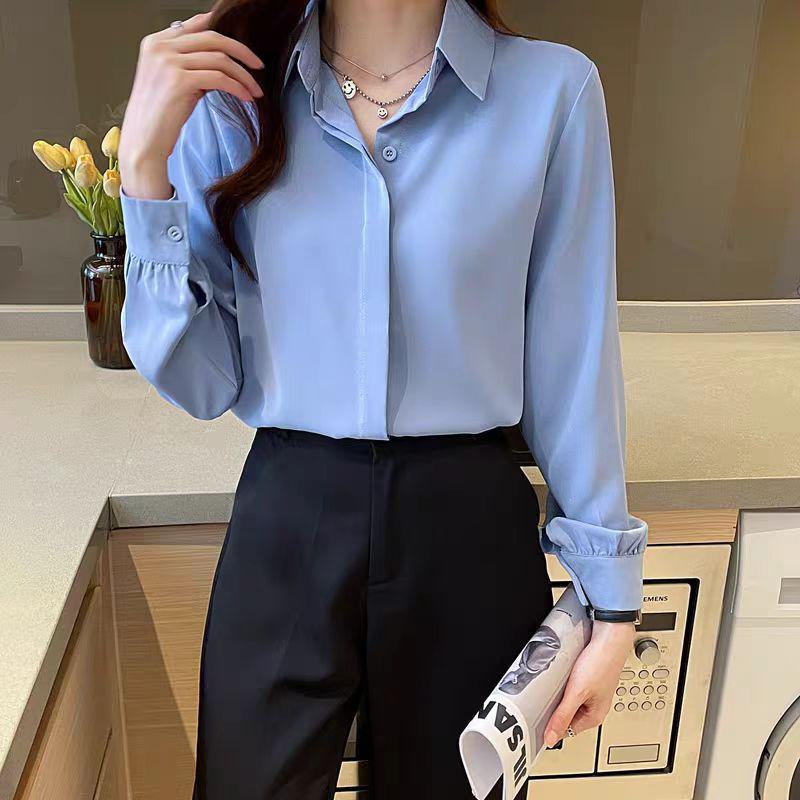 

Hong Kong Style Plus Size White Pointed Collar Shirt for Women - 2026 New Slimming Long Sleeve Top 3XL синій