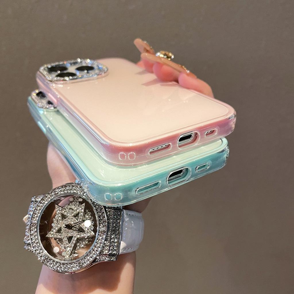 Jelly solid color mobile phone case is suitable for Apple 16promax large hole material TPU electroplated rhinestone iPhone14 set