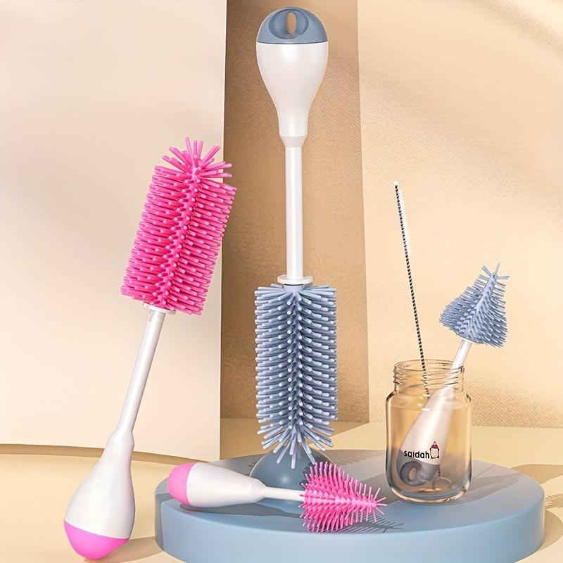 3 In 1 Silicone Milk Feeding Bottle Brushes Set, with Pacifier Straw Brush for Sippy Water Cup