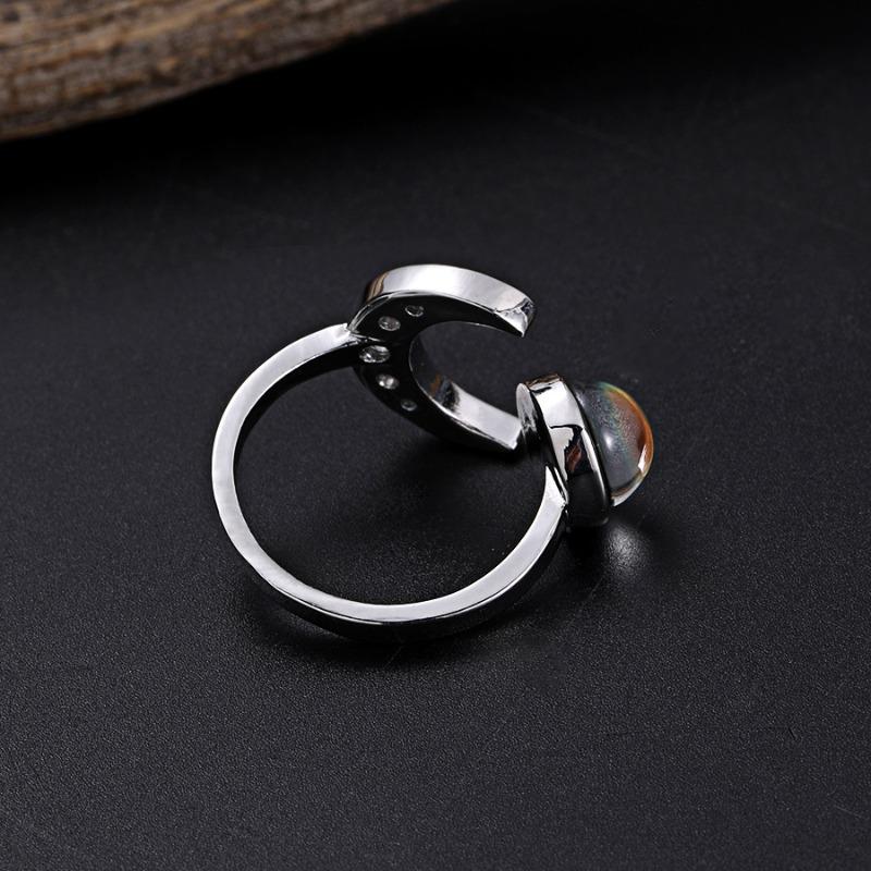 Huajie Moon Opening Warm Gradient Color Stone Rings for Women Elegant Retro Party Charms Ring Fashion