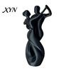 Light Luxury Decorative Statue 3D Printing Art Ornament, Matte Black Dancing Couple Model, Abstract Tango Dust-proof Dance Statue, with Stable