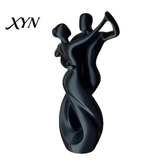 Light Luxury Decorative Statue 3D Printing Art Ornament, Matte Black Dancing Couple Model, Abstract Tango Dust-proof Dance Statue, with Stable