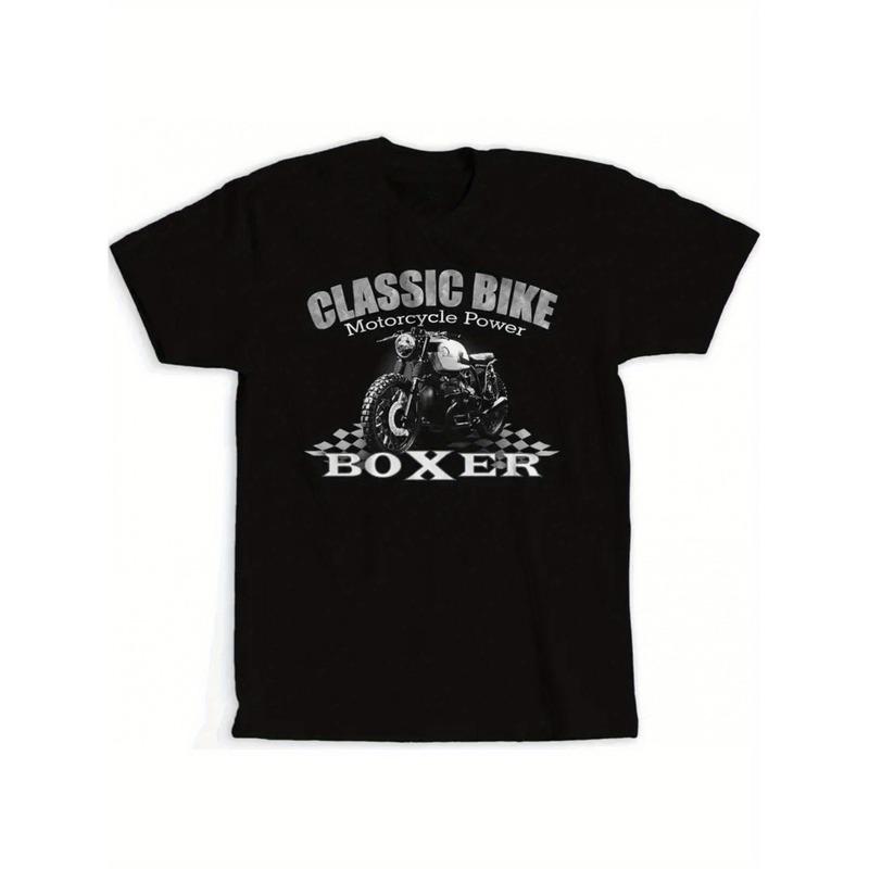Men's Vintage Motorcycle Graphic T Shirt Classic Aircooled Boxer Bike Design, Retro Motorcycle Enthusiast Tee, Relaxed Fit Short Sleeve Crew Neck
