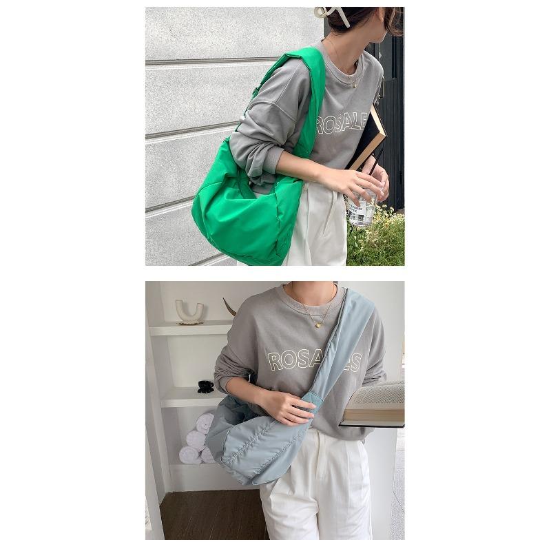 Large Capacity Nylon Shoulder Bag Women Casual Crossbody Sling Bag Lightweight Everyday Tote with Wide Adjustable Strap Crescent Bag