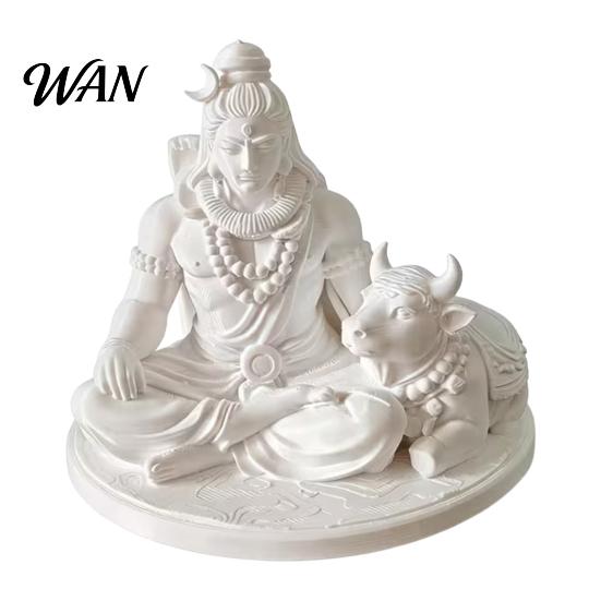 Spiritual Home Ornament 3D Printed Sacred Shiva Statue with Nandi Bull, Miniature Desktop Meditation Cow Figure Decor, Gift for Yoga Practitioners белый