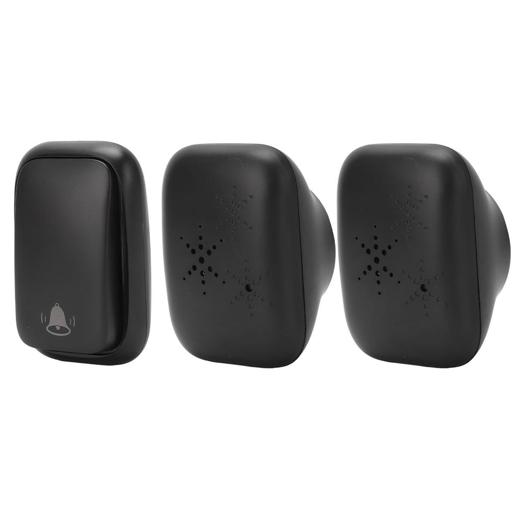 Wireless Doorbell ABS Black Self Powered 150m Range 433MHz with 2 Receivers for Home Hotel Factory AC