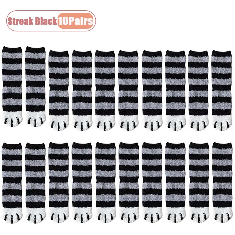 Winter Coral Fleece Socks Mid Calf Cute Cat Paw Design Thickened Warm Sleep Socks for Women Girls Indoor Cold Weather Wear
