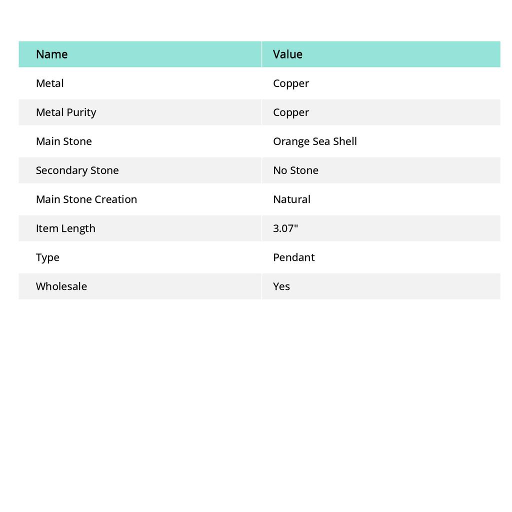 Orange Sea Shell Gemstone Handmade Copper Wire Wrap Jewelry Pendant 3.07" K9h25