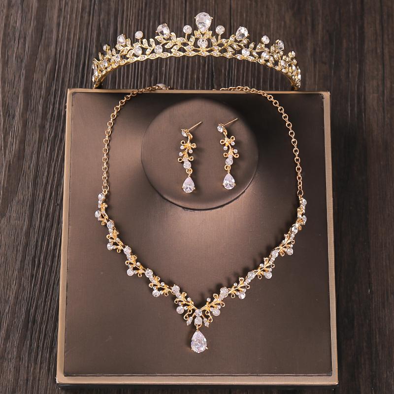 Barock Kostüm Brautschmuck Sets Strass Kristall Tiara Krone Ohrringe Halskette Hochzeit Braut Luxusschmuck Set Party Geschenk