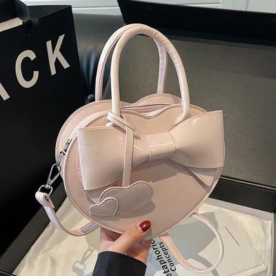 Fashion Bow Peach Heart Portable Box Bag Versatile Niche Messenger Women's Bag
