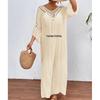 Womens American Crossborder European Handcrocheted Patchwork Ball Loose Beach Coverup Dress Sexy Backless Hollow Design