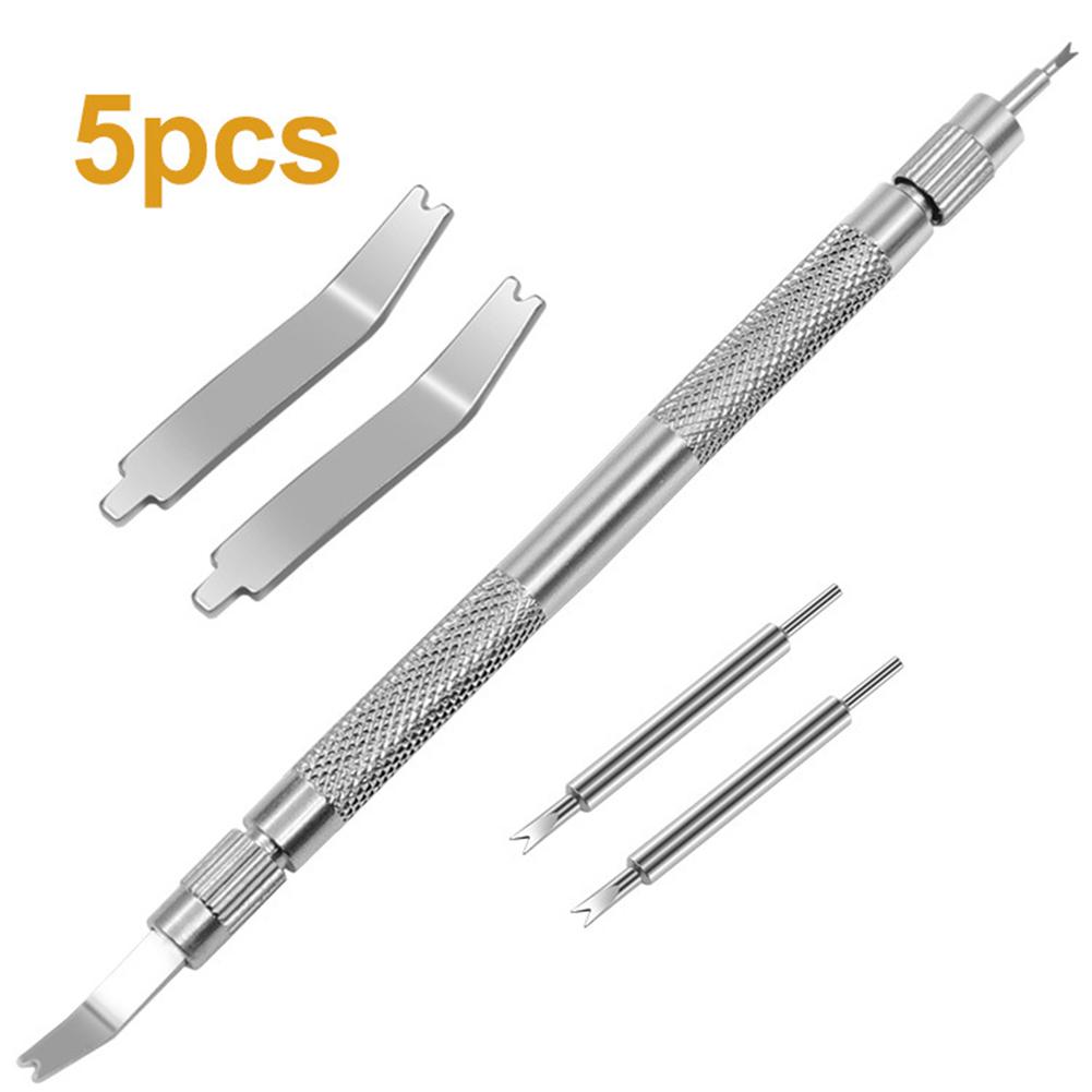 Hand Tool Watch Repair Tool Silver Changing Double-head Metal Pin Barrette Removing With 4 Extra Tips 135mm*6mm