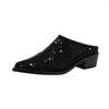 Fashion Women's New Summer European and American Comfortable Diamond Pointed Middle Heel Large Baotou Muller Slippers