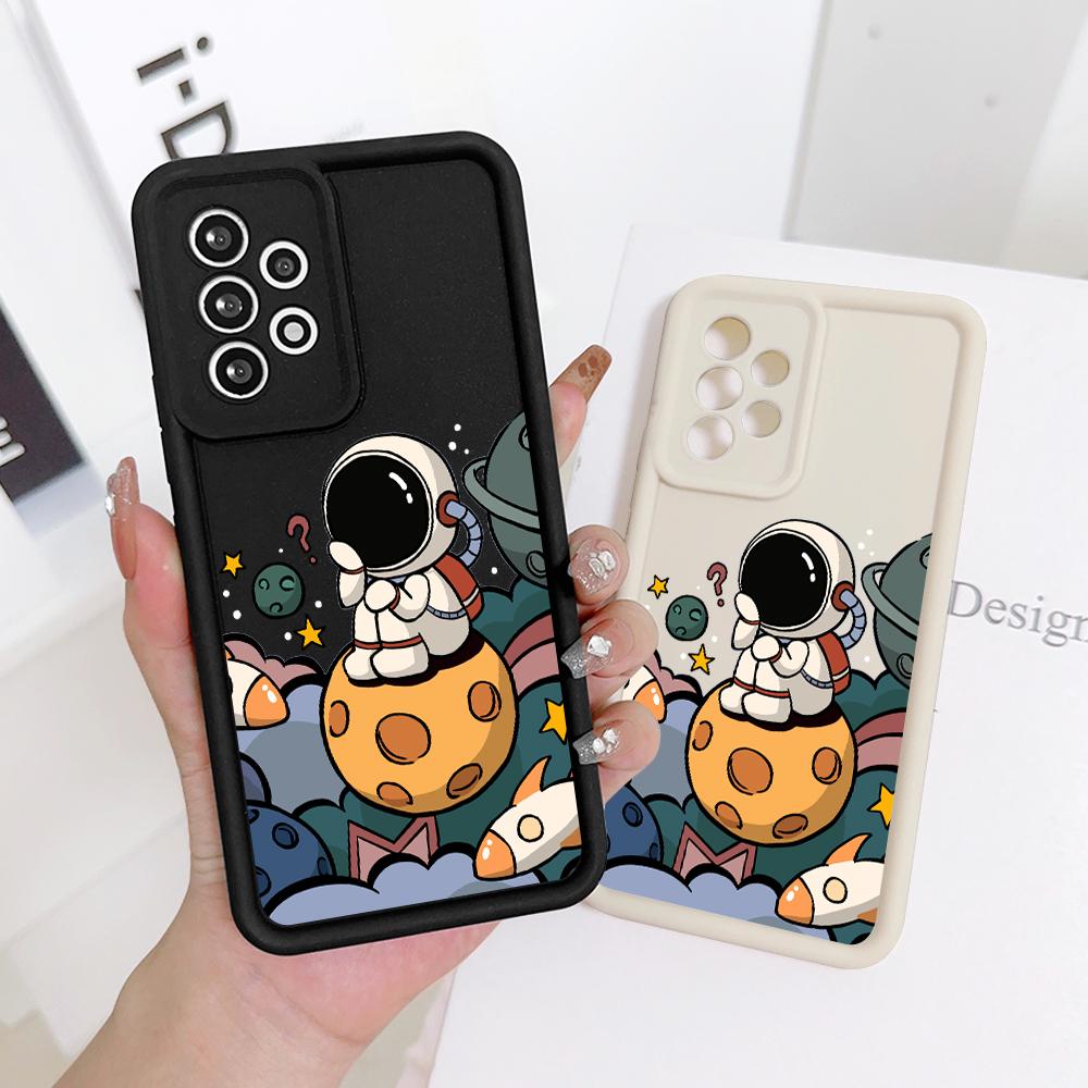 Creative Astronaut Square Ladder Silicone Phone Case for iPhone Samsung Galaxy Xiaomi Redmi POCO HUAWEI Honor Shockproof Protection Rubber Cover