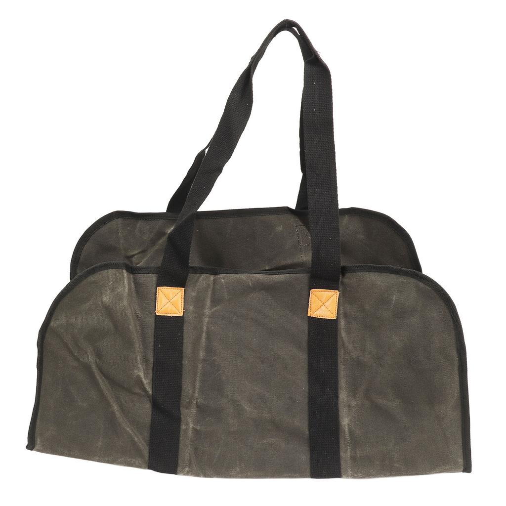 Log Carrier Waxed Canvas Dark Green Waterproof Large Capacity Reinforced Handles Foldable Anti Slip Firewood Bag for Camping Wood Fire Stove Fireplace