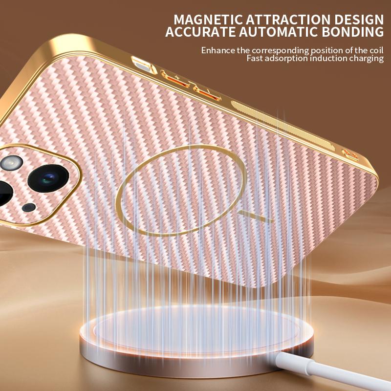 For iPhone 14 Phone Case Carbon Fiber Textured Electroplated TPU Back Cover