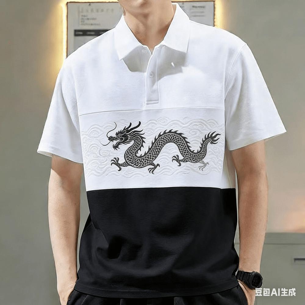 

Men s Chinese Loong Polo Shirt Men s Red Top Casual Short Sleeve Polo Shirt 5XL
