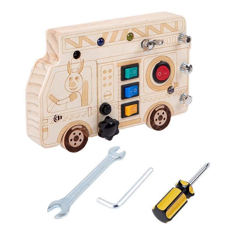 Wooden busy board circuit LED light simulation socket switch unlocking teaching aids life skills cognitive toys