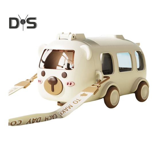 Sticlă de apă Excavator pentru copii 500ml Cupă Cartoon etanșă cu roți Curea ajustabilă Pai cu capac rabatabil Sticlă de apă pentru școală exterior