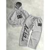American Style Trendy Printed Hooded Sweatshirt Set, Loose Casual Wide Leg Pants Two Piece Set, Versatile for Men's Daily Street Wear