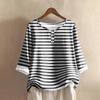 Women's Casual Three-quarter Sleeve Round Neck Gradient Color Printed Cotton And Linen Top