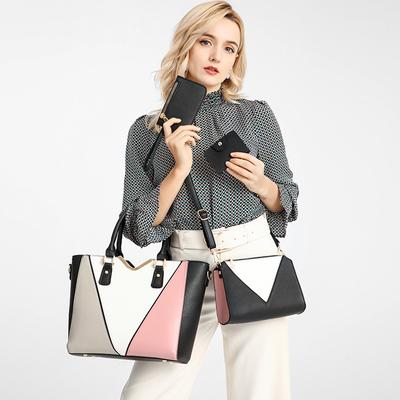 Bolsas de couro da moda, grande capacidade, elegantes, em cores contrastantes, bolsas femininas, simples, para viagem, conjunto de 3 peças