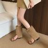 French niche Spice Girls Pant Pants Boots Women's New Versatile Open-toe Cool Boots Western Boots Metal Buckle Roman Sandals