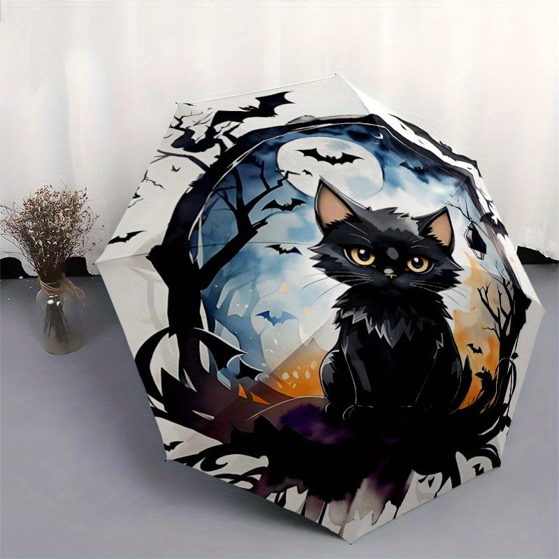 1pc Noble Black Cat Art Automatic Open/CloseUmbrella-CuteUmbrella with Cute Design, Portable 3-Fold Compact Umbrella for Men & Women, Valent