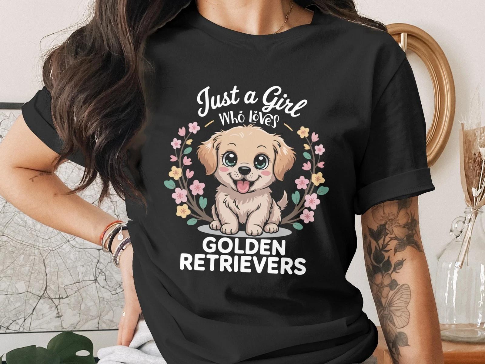 Golden Retriever T-Shirt, Just a Girl Who Loves Dogs Tee, Cute Puppy Shirt, XL