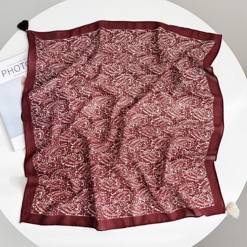 New Korean Version Fashionable and Simple Fringed Square Scarf Imitation Cashmere Thin Hanging Ear Scarf Decoration Old Money Wind Hanging Beard Silk