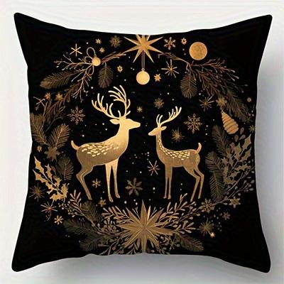 Home Decor Christmas Golden Decorative Pattern Pillow Covers Pattern Cushion Cover Suitable For Sofa Bedroom Car Pillow Cover
