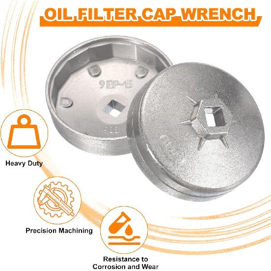 HARFINGTON Oil Filter Cap Wrench 14 Flute 65mm Inner Dia 1/2" Square Drive Aluminum Cup Type Drive Metric Oil Filter Socket Removal Tool for Engine