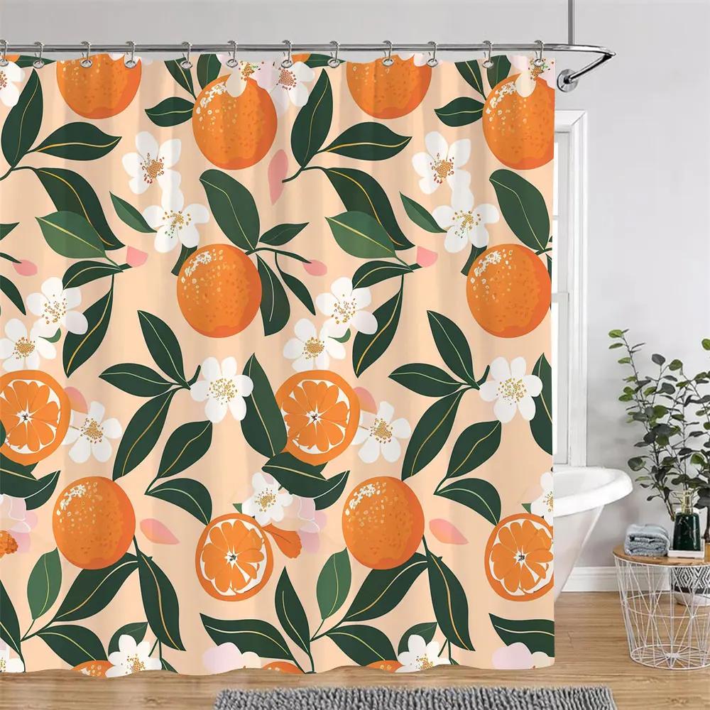 Třešeň Jahoda Citron Broskev Ovocný Potisk Sprchový Závěs Polyesterová Tkanina Dětské Koupelnové Závěsy Koupelnová Dekorace S Háčky