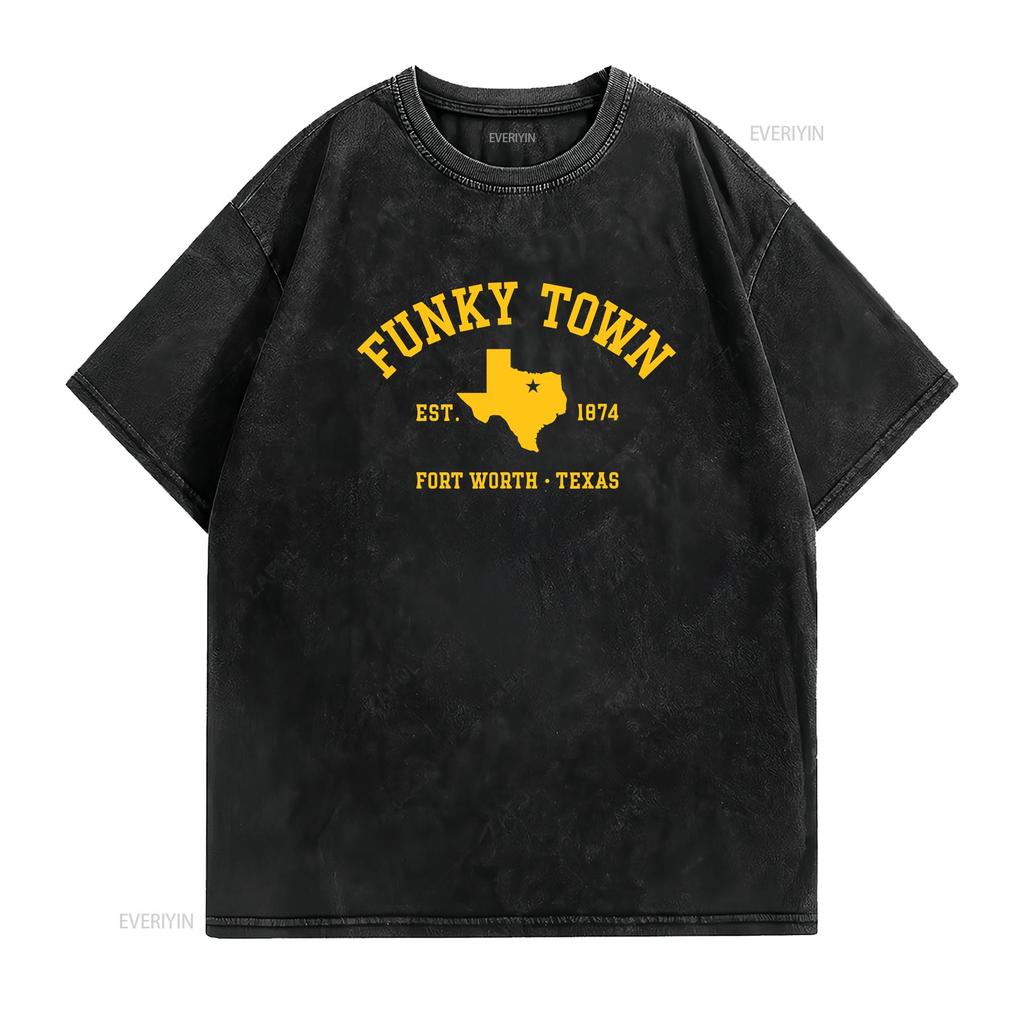 FUNKY TOWN Fort Worth TX Athletic Design T Shirt vintage Washed graphic Top For Everyday Wear fashion Comfortable Soft Stylish
