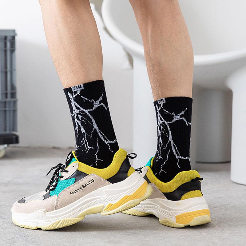 Korean Style Skateboard Long Socks Creative Fun Lightning Hip Hop Style Socks Unisex Street Funny Happy Couple Socks