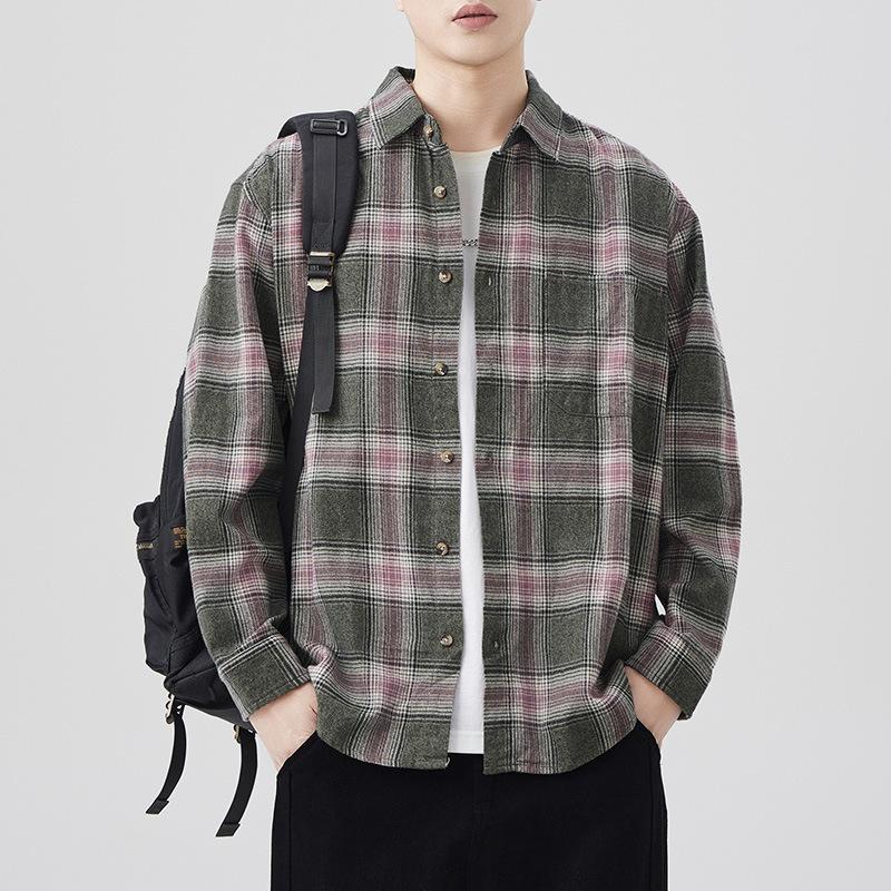 

Весна Новая Японская Ретро Мужская Свободная Рубашка Цвет Клетка Повседневная Американская Рубашка Куртка 4XL