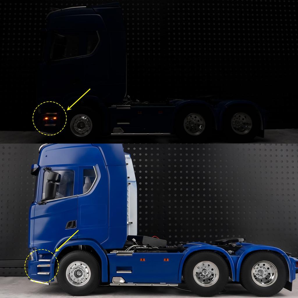 TRZX 2 Stück RC Seitenpedal LED Licht Upgrade Teile für 1/14 Tamiya Scania 770S 6x4 8x4 RC Sattelzugmaschine LKW Auto