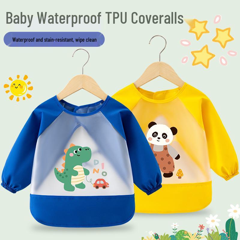 Waterproof Children's Long-Sleeve Coveralls - Anti-Stain Protective Bib Apron for Infants.
