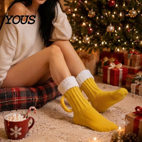 Easy On And Off Floor Socks Women's Knitted Slipper Socks, Soft Plush Lined Mid-Length Winter Versatile Cozy for Thermal with Handle Indoor