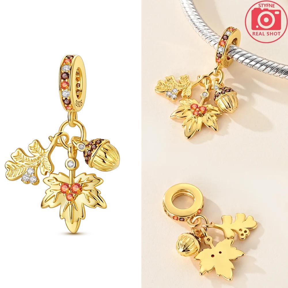 Exquisite Copper Original Gold Butterfly Maple Leaf Heart Charms Beads Fit Bracelet Women Jewelry Diy Accessory Gifts